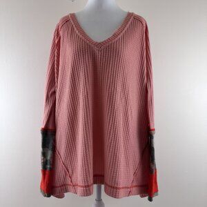 We The Free XS Peach Waffle Knit Boho Casual Oversized Lovin Leopard Thermal Top